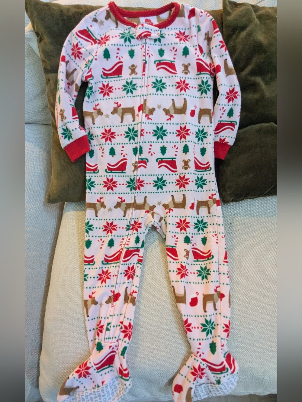 Carter's Pink Holiday Reindeer Footed One-Piece Pajamas